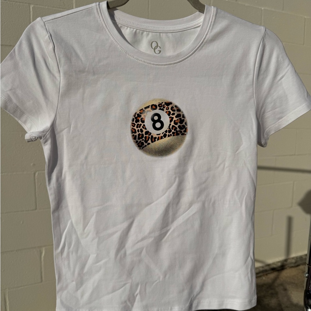 White Graphic Tee with Leopard Print